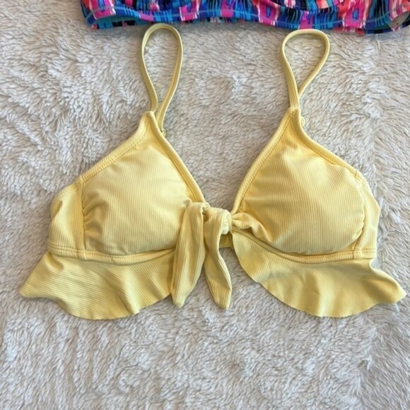 Xhiliration Yellow Strapless Style Swim Top Medium - Picture 2 of 8